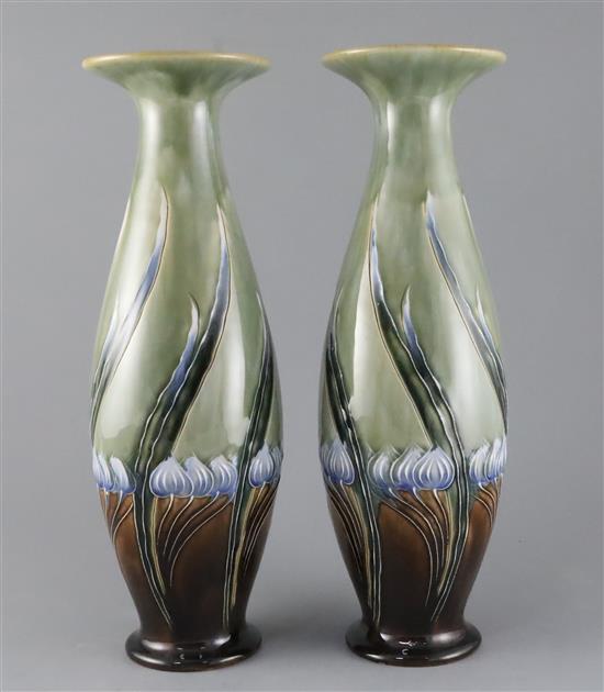 Eliza Simmance for Royal Doulton, a pair of tall Art Nouveau vases, c.1905, 39cm